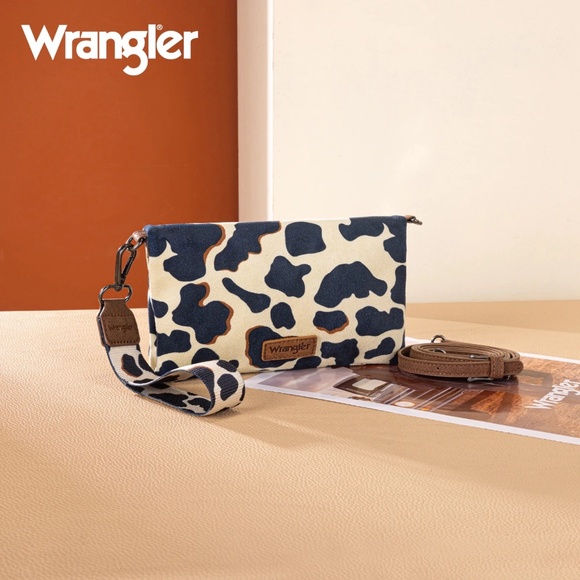 Wrangler Handbags - Wrangler Cow Print Wallet/Wristlet/Crossbody Brown